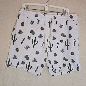 Zipcode White Cactus Size M Men's Drawstring Beach Shorts
